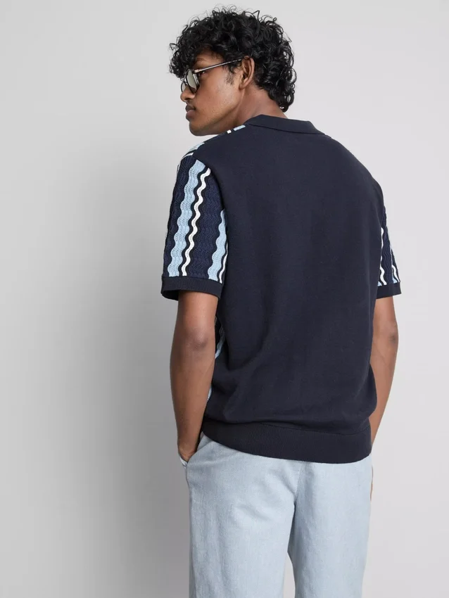 Textured stripe knit polo shirt