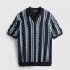 Textured stripe knit polo shirt
