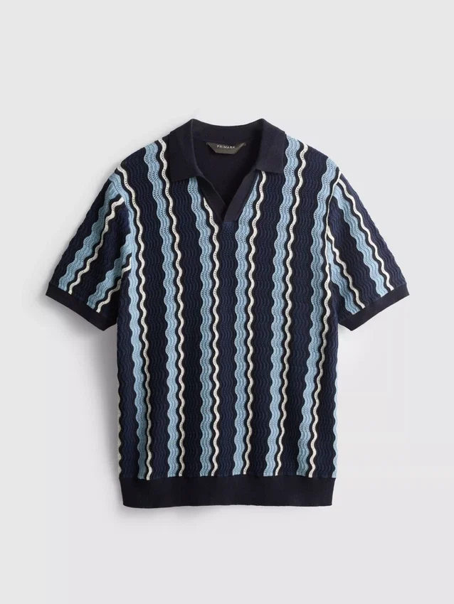 Textured stripe knit polo shirt