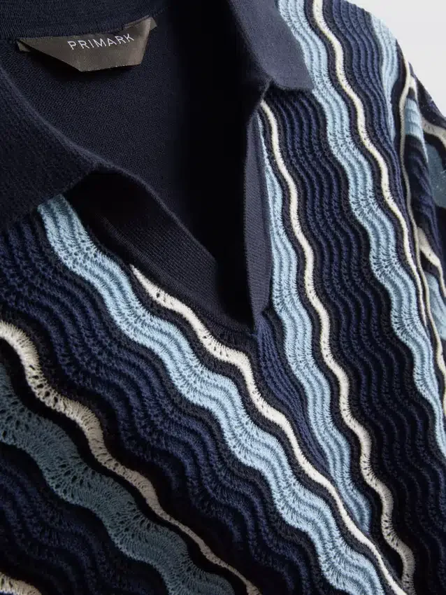 Textured stripe knit polo shirt