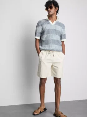Textured stripe knitted polo shirt