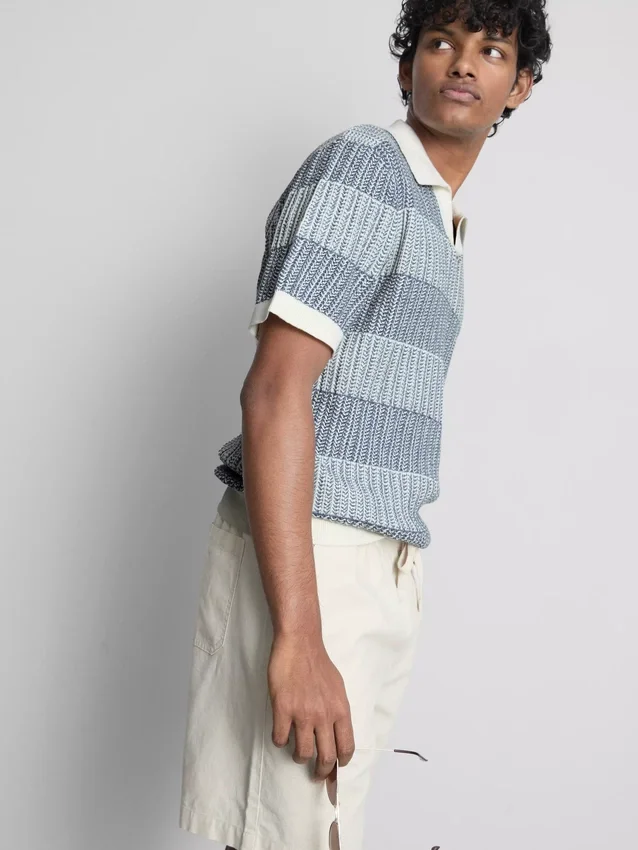 Textured stripe knitted polo shirt