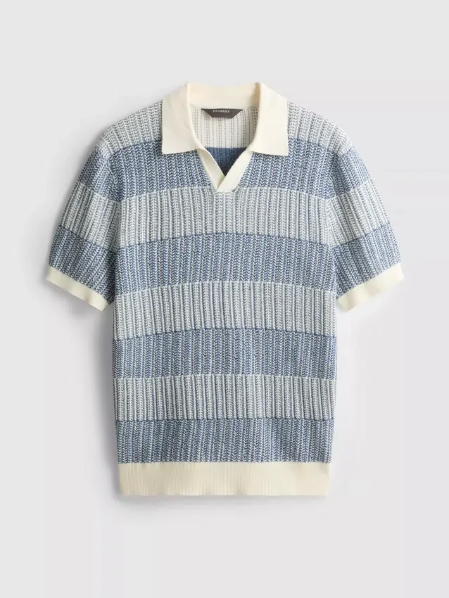 Textured stripe knitted polo shirt