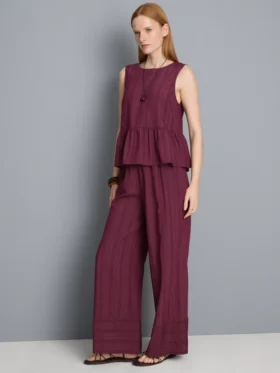 Textured stripe wide leg pants