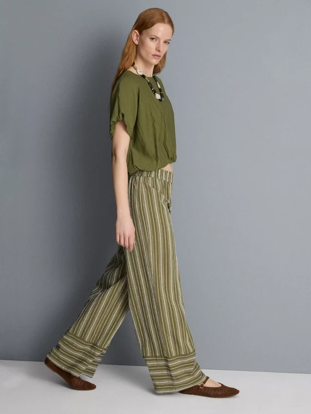 Textured stripe wide leg pants