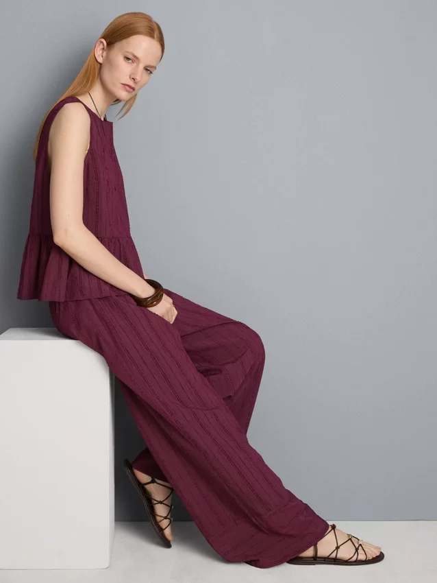 Textured stripe wide leg pants