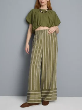 Textured stripe wide leg pants