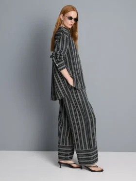 Textured stripe wide leg pants