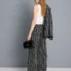 Textured stripe wide leg pants