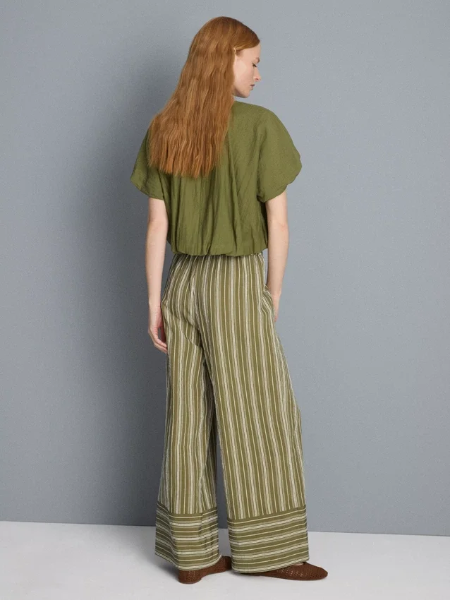 Textured stripe wide leg pants
