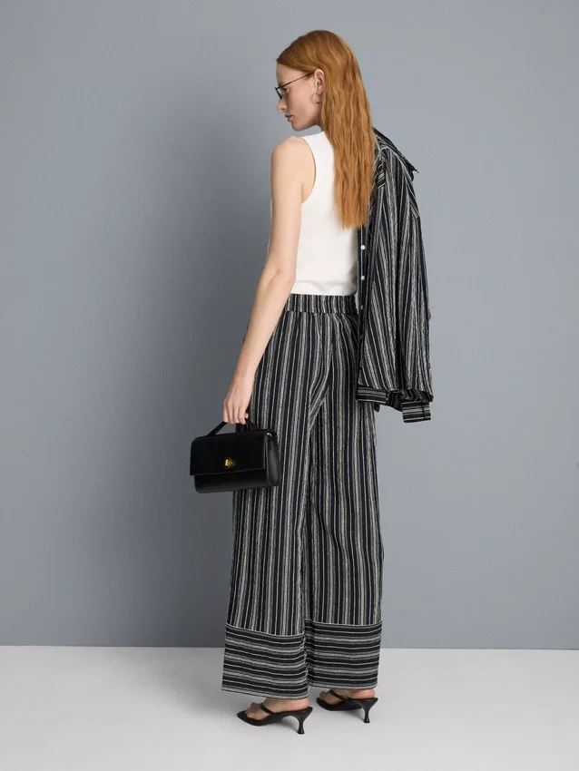 Textured stripe wide leg pants