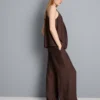 Textured wide leg drawstring pants