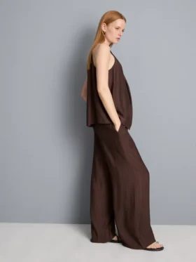 Textured wide leg drawstring pants