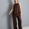 Textured wide leg drawstring pants