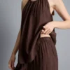 Textured wide leg drawstring pants
