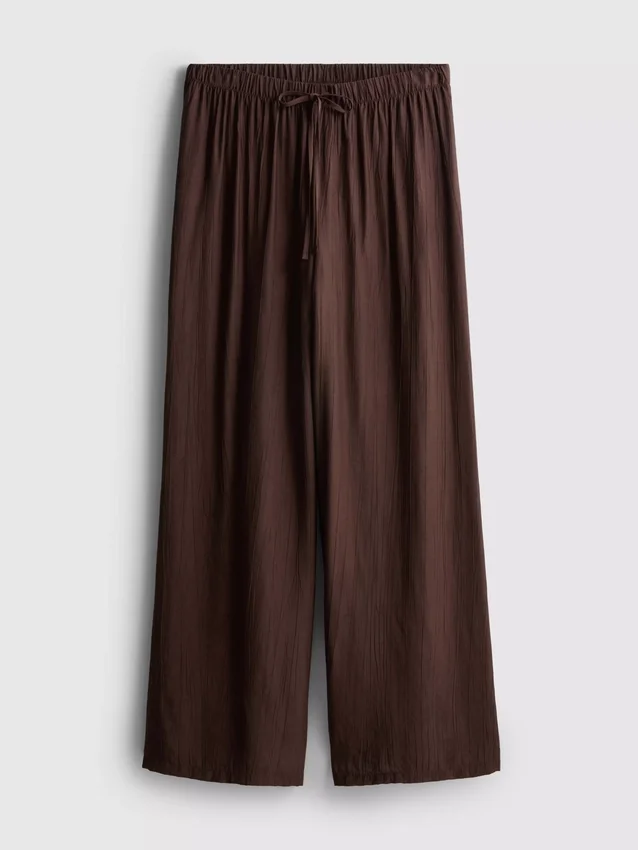 Textured wide leg drawstring pants