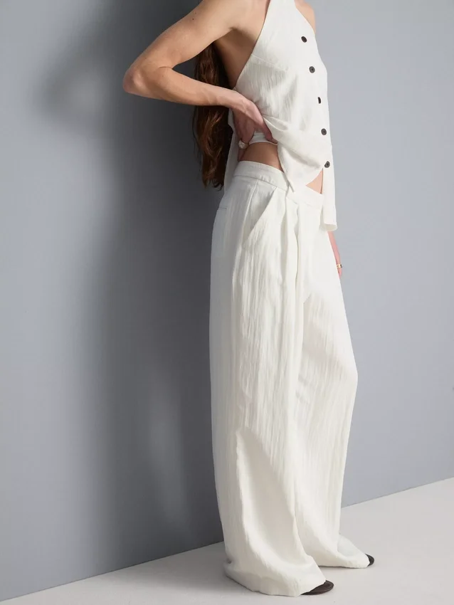 Textured wide leg pants