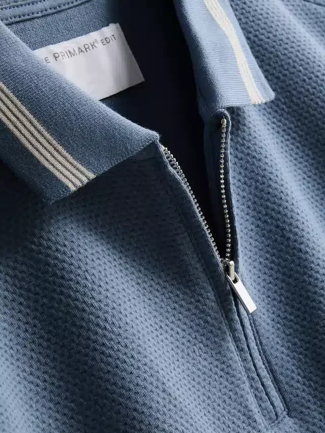 Textured zip-neck polo shirt