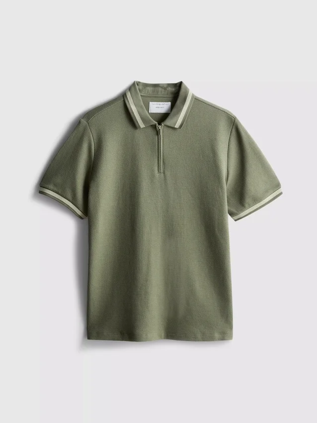 Textured zip-neck polo shirt