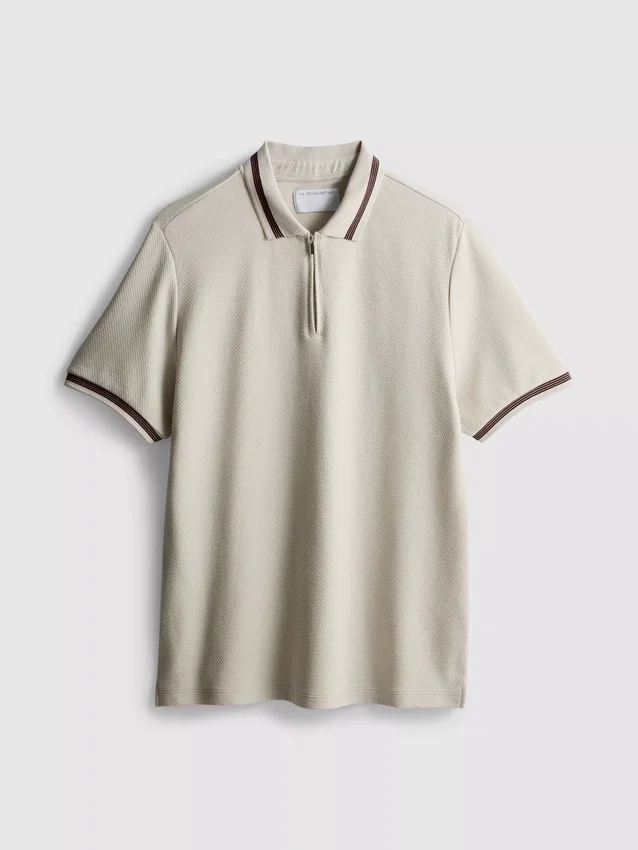 Textured zip-neck polo shirt