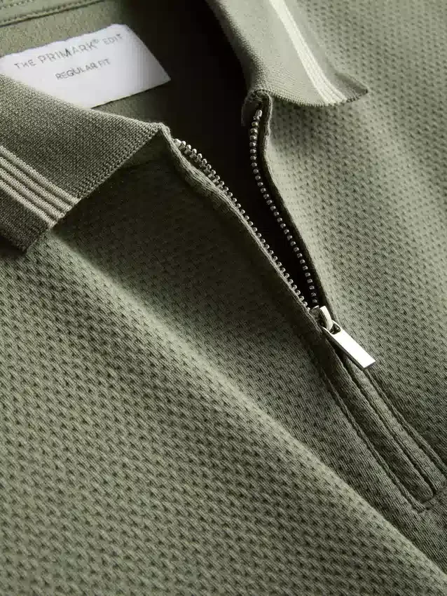 Textured zip-neck polo shirt