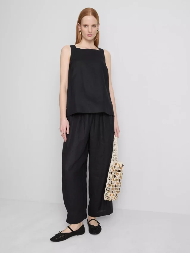 The edit a-line wide-strap linen top