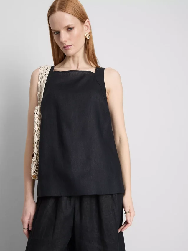 The edit a-line wide-strap linen top