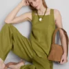The edit a-line wide-strap linen top