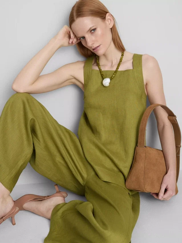 The edit a-line wide-strap linen top