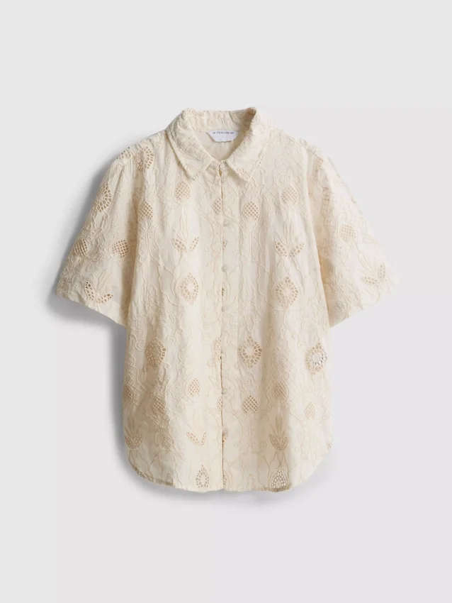 The edit curved-hem broderie shirt