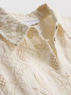 The edit curved-hem broderie shirt