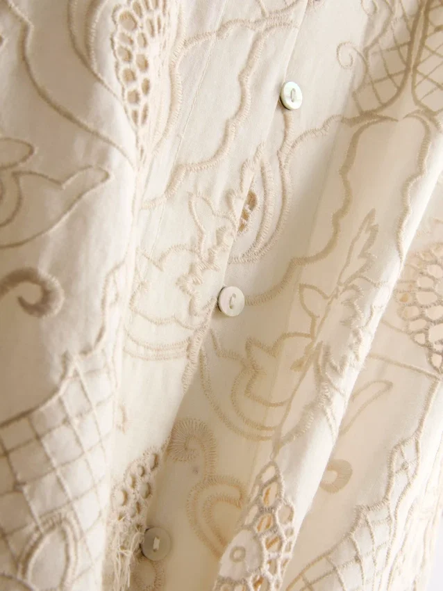 The edit curved-hem broderie shirt