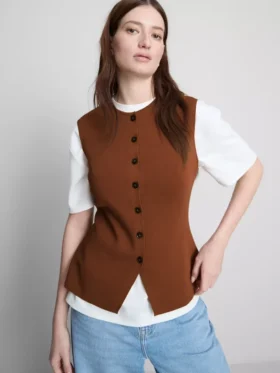 The edit knitted button-through tank top