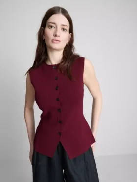 The edit knitted button-through tank top