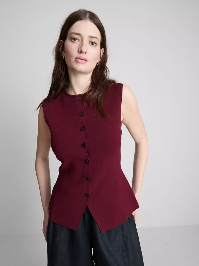 The edit knitted button-through tank top
