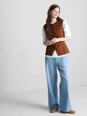 The edit knitted button-through tank top