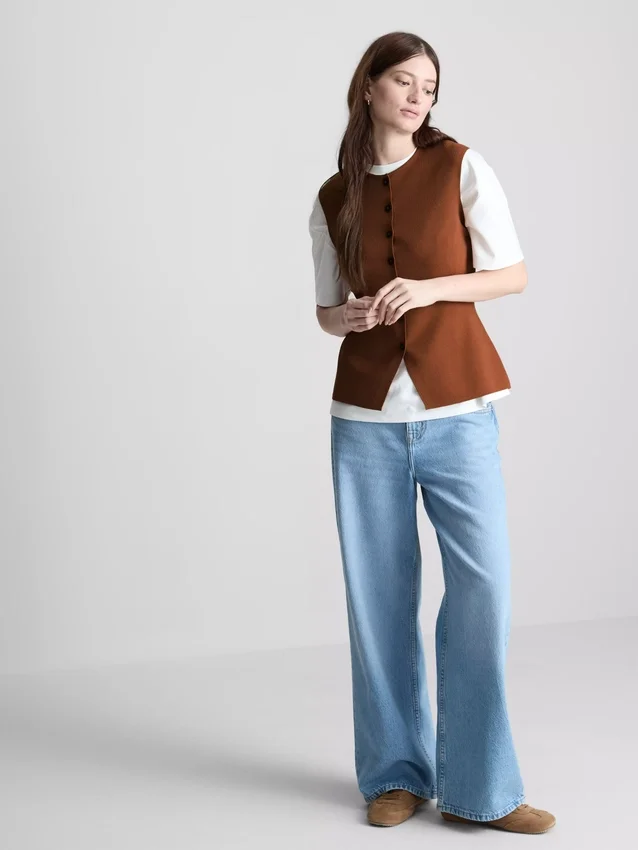 The edit knitted button-through tank top