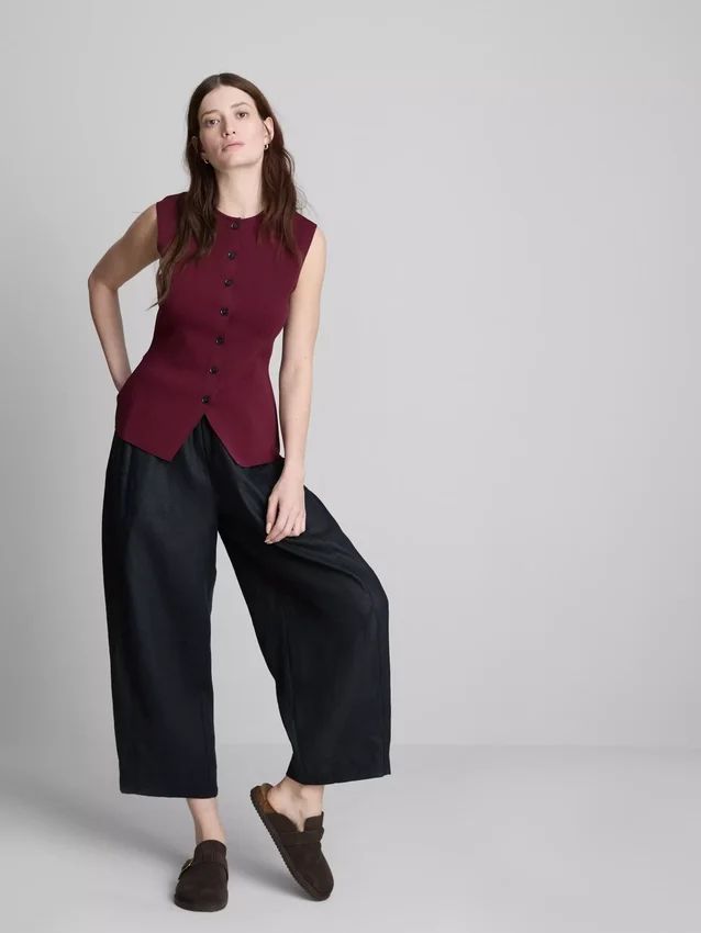The edit knitted button-through tank top