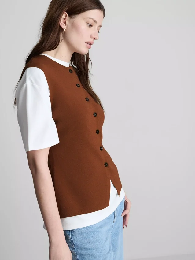 The edit knitted button-through tank top