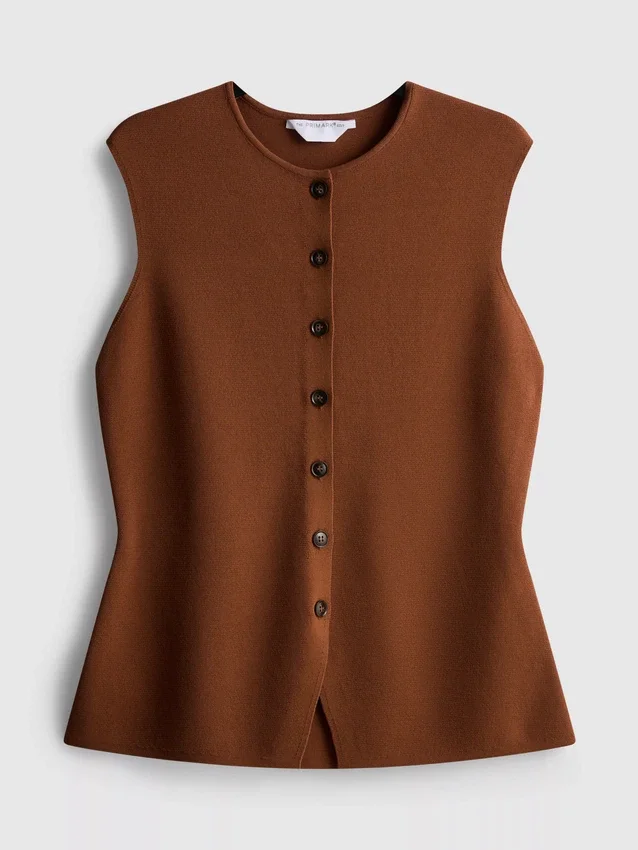 The edit knitted button-through tank top
