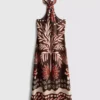 The edit linen-blend printed halter midi dress