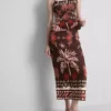 The edit linen-blend printed midi skirt