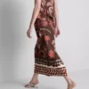 The edit linen-blend printed midi skirt