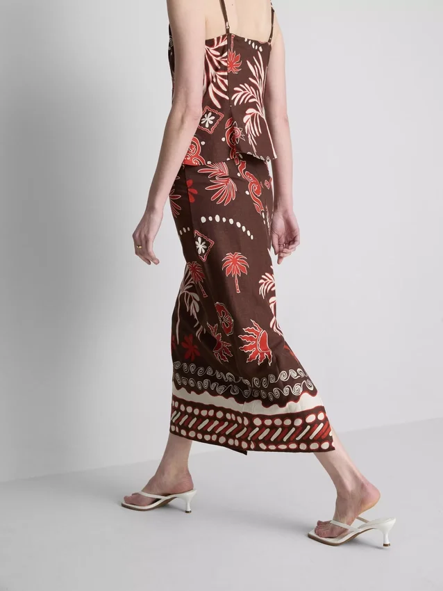 The edit linen-blend printed midi skirt