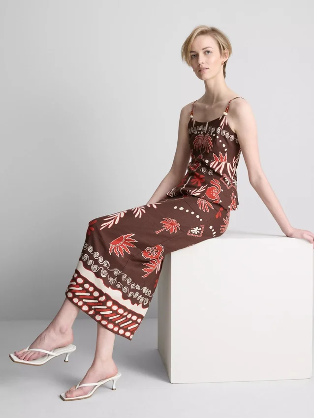 The edit linen-blend printed tank top