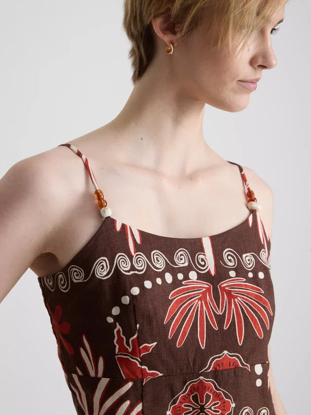 The edit linen-blend printed tank top