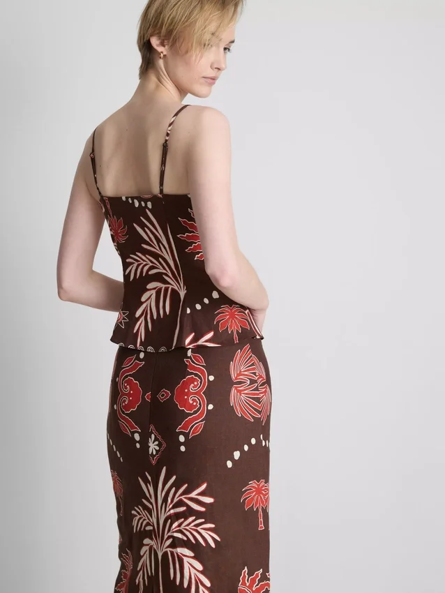 The edit linen-blend printed tank top