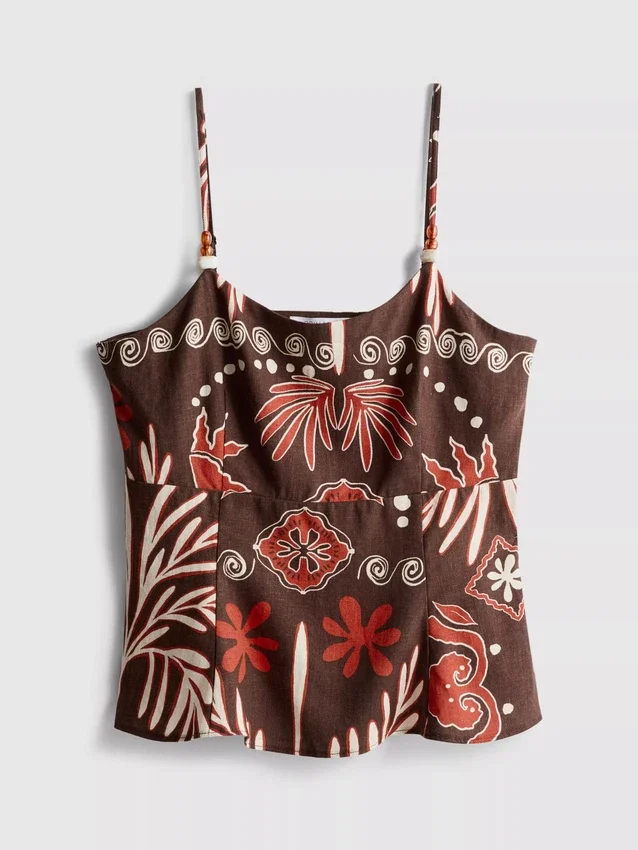 The edit linen-blend printed tank top