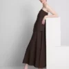 The edit linen-blend tiered midi dress