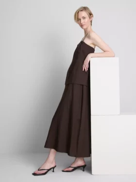 The edit linen-blend tiered midi dress